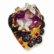 Gold-plated Sterling Silver Synthetic Ruby & Multi CZ Butterfly Ring