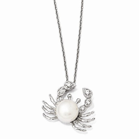 Sterling Silver CZ Freshwater Crab Pearl Necklace