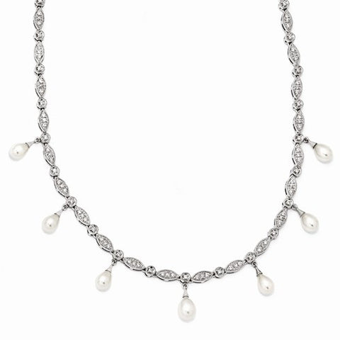 Sterling Silver CZ Freshwater Pearl Necklace