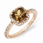 Sterling Silver CZ Cocoa Rose Gold-Plated Ring