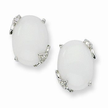 Sterling Silver CZ White Simulated Agate Post Earrings