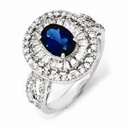 Sterling Silver CZ & Synthetic Dark Blue Spinel Ring