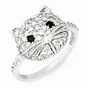 Sterling Silver White & Black CZ Cat Ring