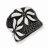 Sterling Silver Black CZ White Enameled Ring