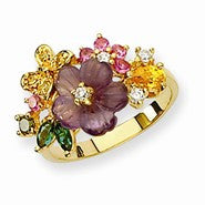 Sterling Silver CZ Gold-Plated Flower Ring