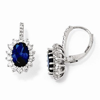 Sterling Silver Synthetic Sapphire CZ Leverback Earrings