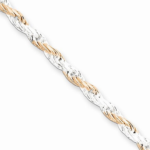 Sterling Silver Rose Vermeil Diamond-Cut Rope Chain Bracelet