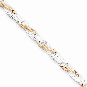 Sterling Silver Rose Vermeil Diamond-Cut Rope Chain