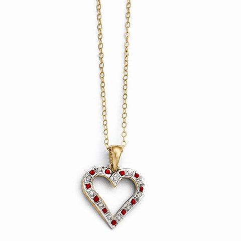 Sterling Silver & Gold-Plated Dia & Ruby Heart Necklace