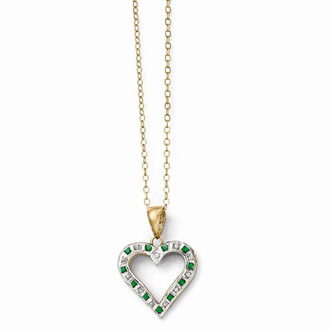 Sterling Silver & Gold-Plated Dia & Emerald Heart Necklace