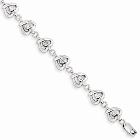 Sterling Silver Diamond Heart Bracelet