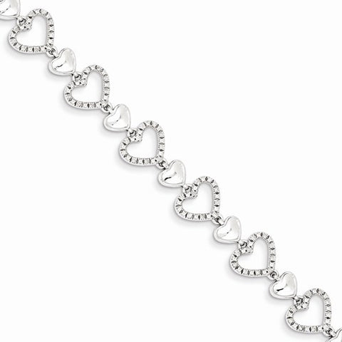 Sterling Silver Diamond Heart Bracelet