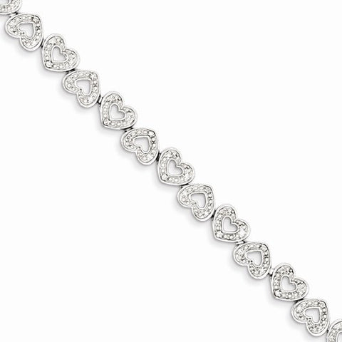 Sterling Silver Diamond Heart Bracelet