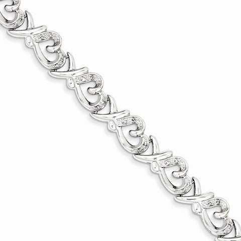 Sterling Silver Diamond Hearts and Xs Bracelet