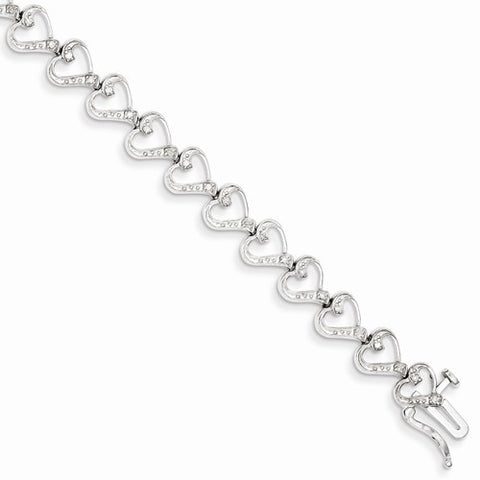 Sterling Silver Diamond Heart Bracelet