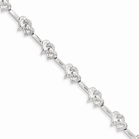 Sterling Silver Diamond Hearts Bracelet