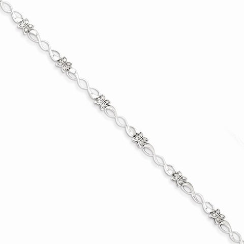 Sterling Silver Diamond Figure and Butterfly Link Bracelet