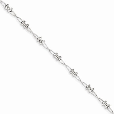 Sterling Silver Rhodium Plated Diamond Butterfly Bracelet