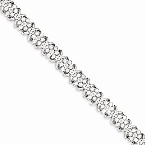 Sterling Silver Diamond Flower Bracelet