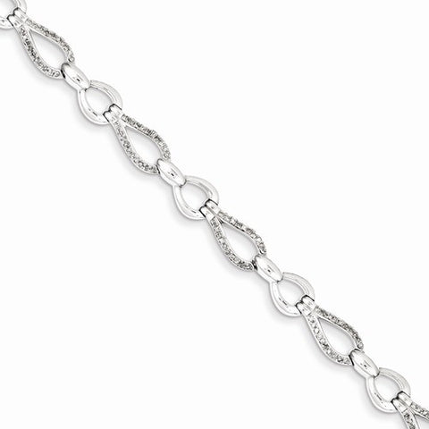 Sterling Silver Rhodium Plated Diamond Teardrop Link Bracelet