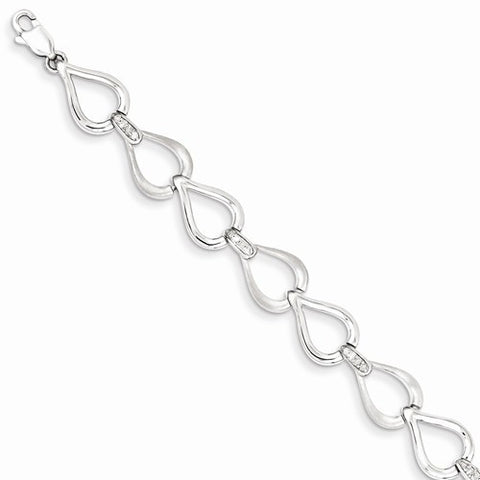 Sterling Silver Rhodium Plated Diamond Teardrop Link Bracelet