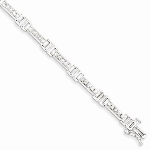 Sterling Silver Diamond Rectangle Link Bracelet