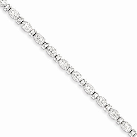 Sterling Silver Diamond Oval Link Bracelet