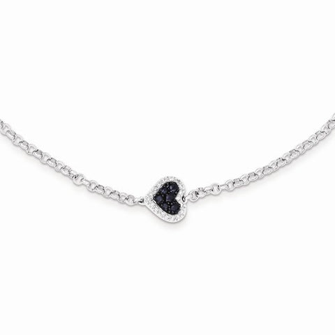 Sterling Silver Diamond & Sapphire Heart Bracelet