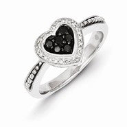 Sterling Silver Black & White Diamond Heart Ring