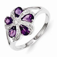 Sterling Silver w/Rhodium Amethyst & Diamond Ring