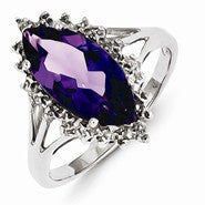 Sterling Silver w/Rhodium Amethyst & Diamond Ring