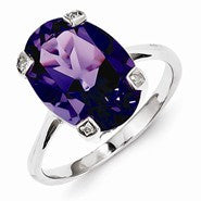 Sterling Silver w/Rhodium Amethyst & Diamond Ring