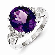 Sterling Silver w/Rhodium Amethyst & Diamond Ring