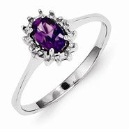 Sterling Silver w/Rhodium Amethyst & Diamond Ring