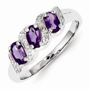 Sterling Silver w/Rhodium Amethyst & Diamond Ring