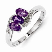 Sterling Silver w/Rhodium Amethyst & Diamond Ring