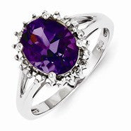 Sterling Silver w/Rhodium Amethyst & Diamond Ring