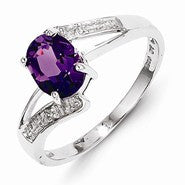 Sterling Silver w/Rhodium Amethyst & Diamond Ring