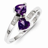 Sterling Silver w/Rhodium Amethyst & Diamond Heart Ring