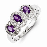 Sterling Silver w/Rhodium Amethyst & Diamond Ring