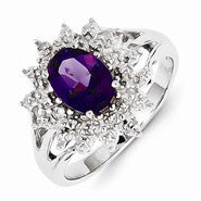 Sterling Silver w/Rhodium Amethyst & Diamond Ring