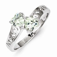 Sterling Silver w/Rhodium Green Amethyst Heart Ring