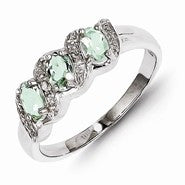 Sterling Silver w/Rhodium Green Amethyst & Diamond Ring