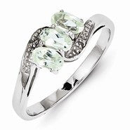 Sterling Silver w/Rhodium Green Amethyst & Diamond Ring