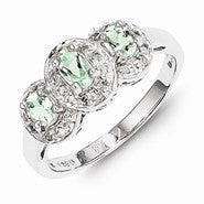 Sterling Silver w/Rhodium Green Amethyst & Diamond Ring