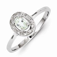 Sterling Silver w/Rhodium Green Amethyst & Diamond Ring