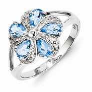 Sterling Silver w/Rhodium Light Swiss Blue Topaz Diamond Ring