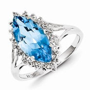 Sterling Silver w/Rhodium Light Swiss Blue Topaz Diamond Ring