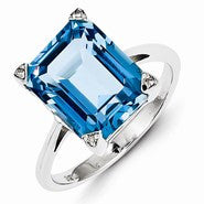 Sterling Silver w/Rhodium Light Swiss Blue Topaz Diamond Ring