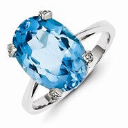 Sterling Silver w/Rhodium Light Swiss Blue Topaz Diamond Ring